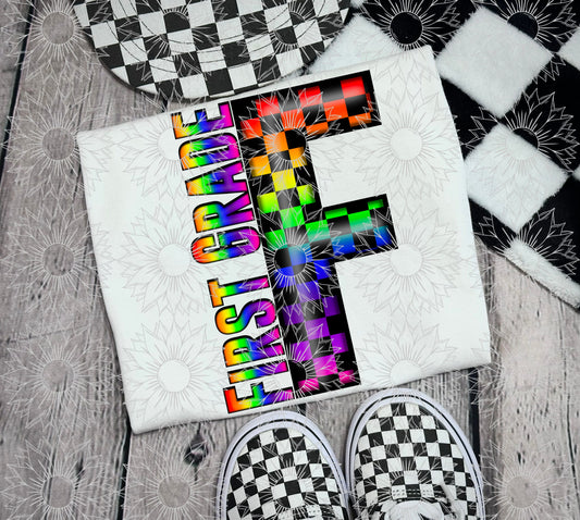 First Grade Rainbow Checkered