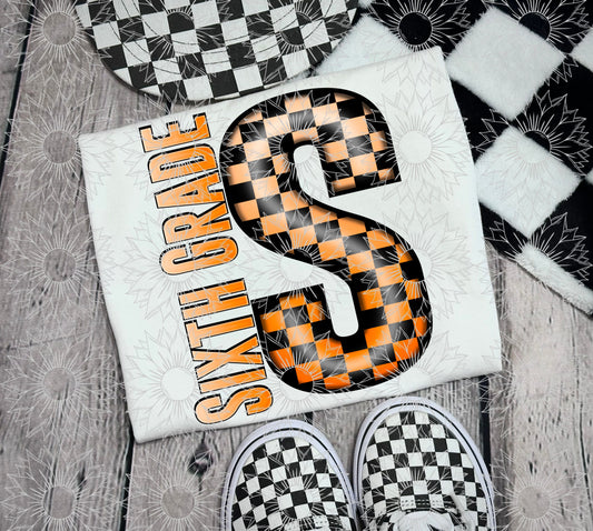Sixth Grade Orange Checkered