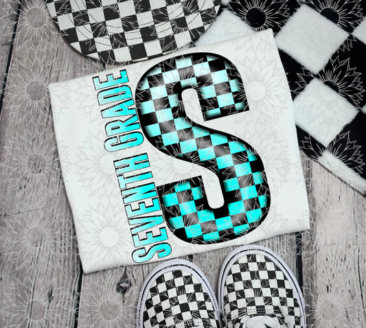 Seventh Grade Turquoise Checkered