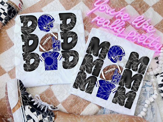 Stacked Football Mom and Dad Navy