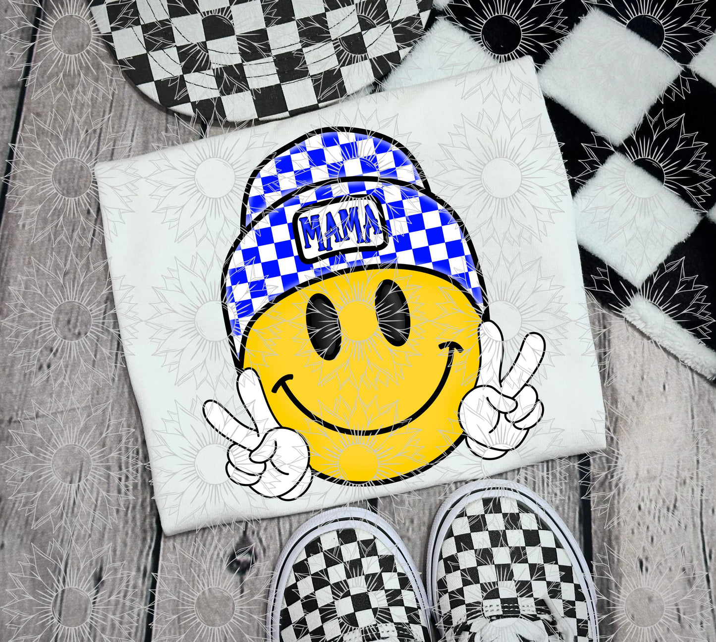 Blue Checkered Mama Smiley