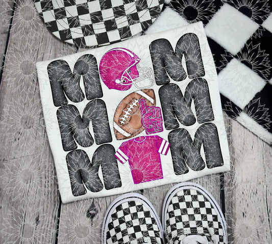 Stacked Football Mom Pink Glitter
