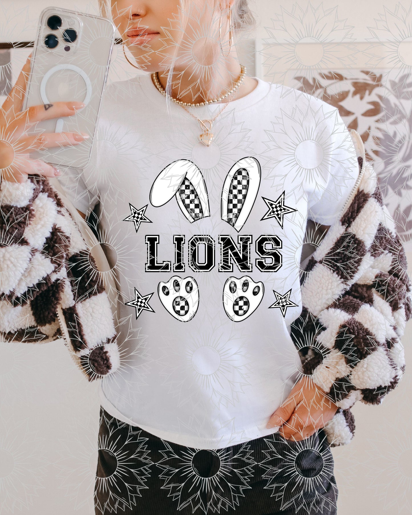 B&W Checkered Mascot Bunny: Lions