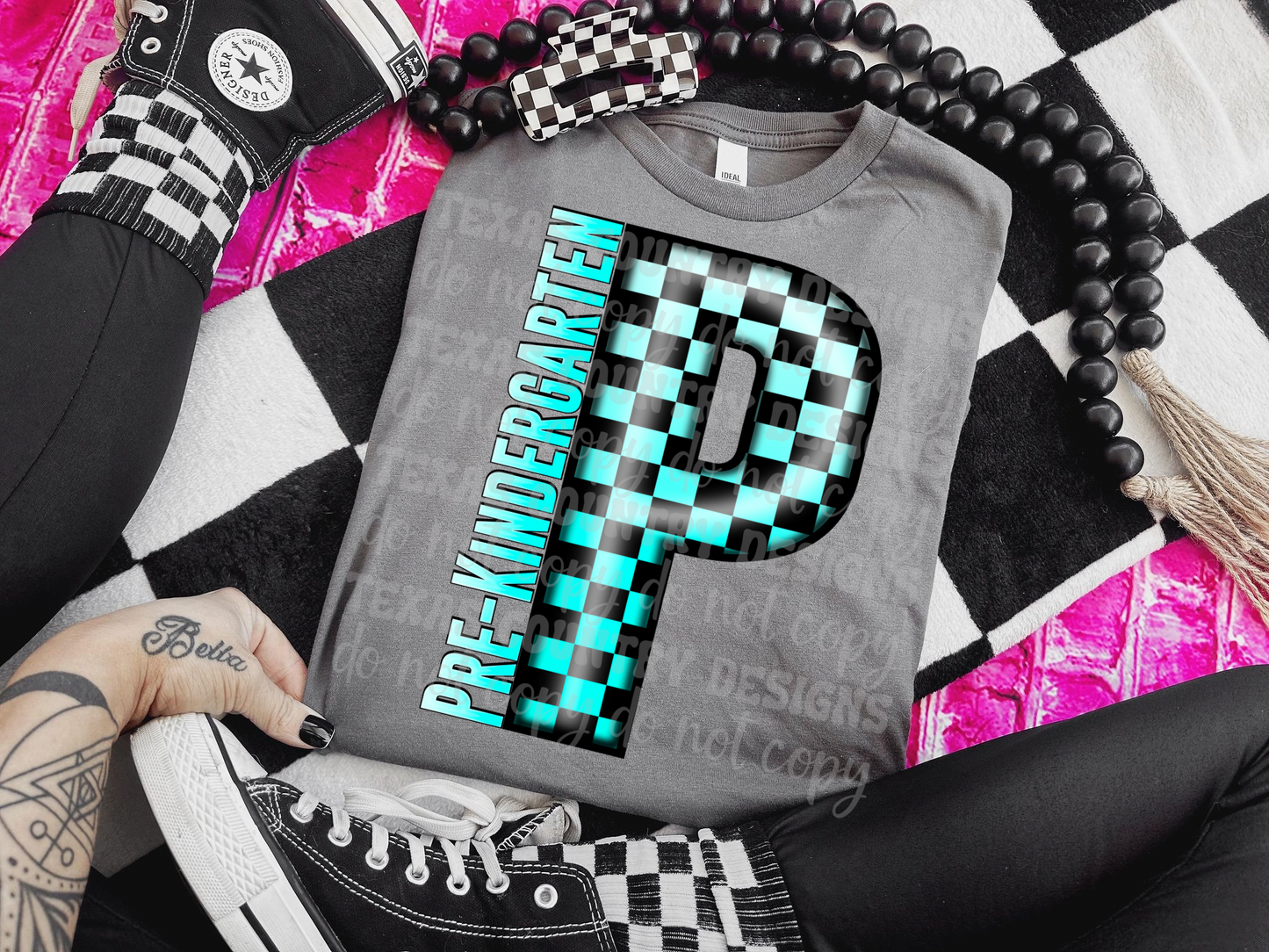 School Grades Turquoise Checkered