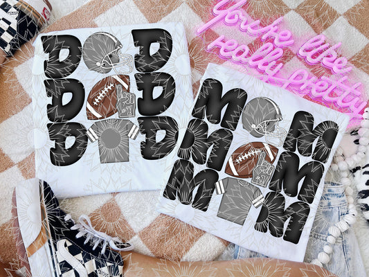 Stacked Football Mom and Dad Gray