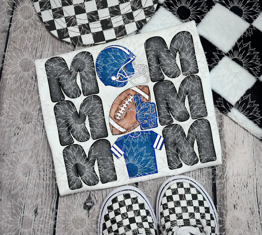 Stacked Football Mom Blue Glitter