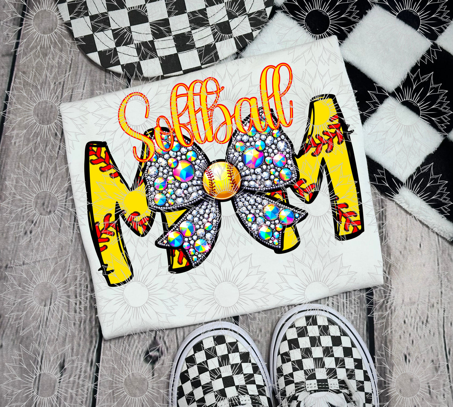 Softball Mom Rhinestone Bow