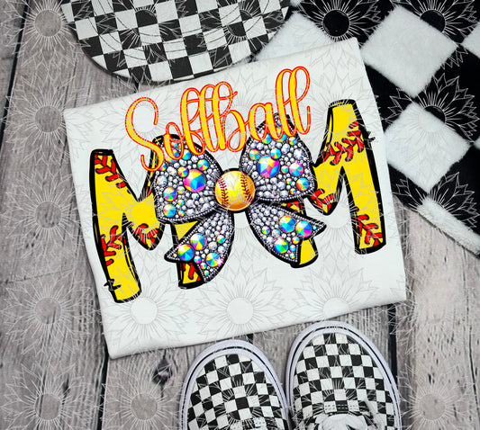 Softball Mom Rhinestone Bow