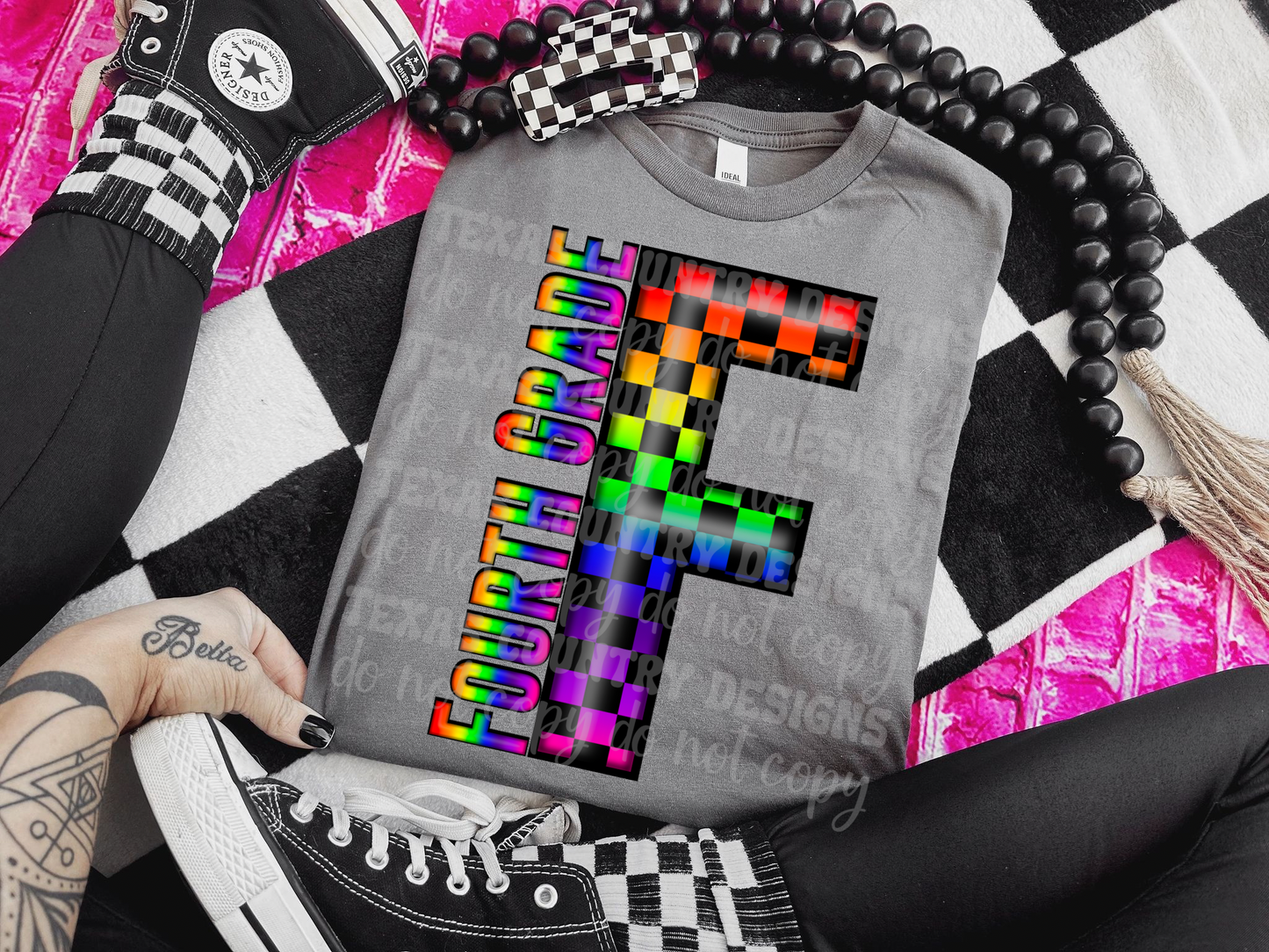 School Grades Rainbow Checkered