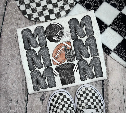 Stacked Football Mom Black Glitter