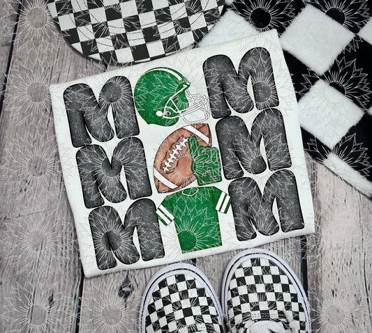Stacked Football Mom Green Glitter