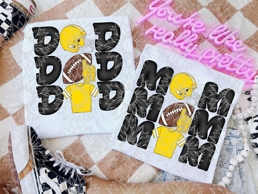 Stacked Football Mom and Dad Yellow