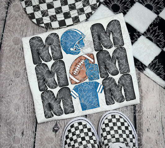 Stacked Football Mom Light Blue Glitter