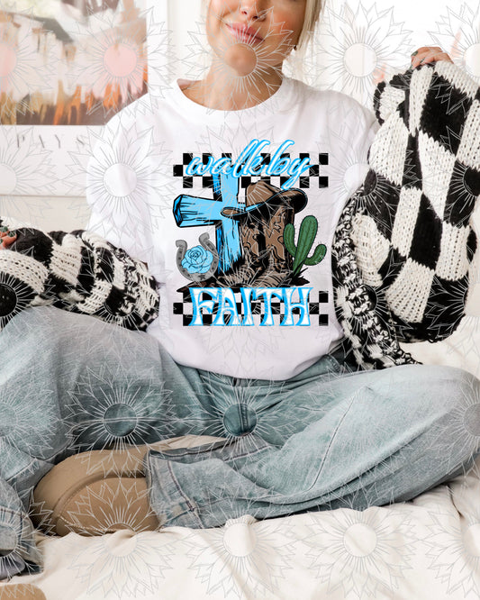 Walk By Faith Blue Checkered