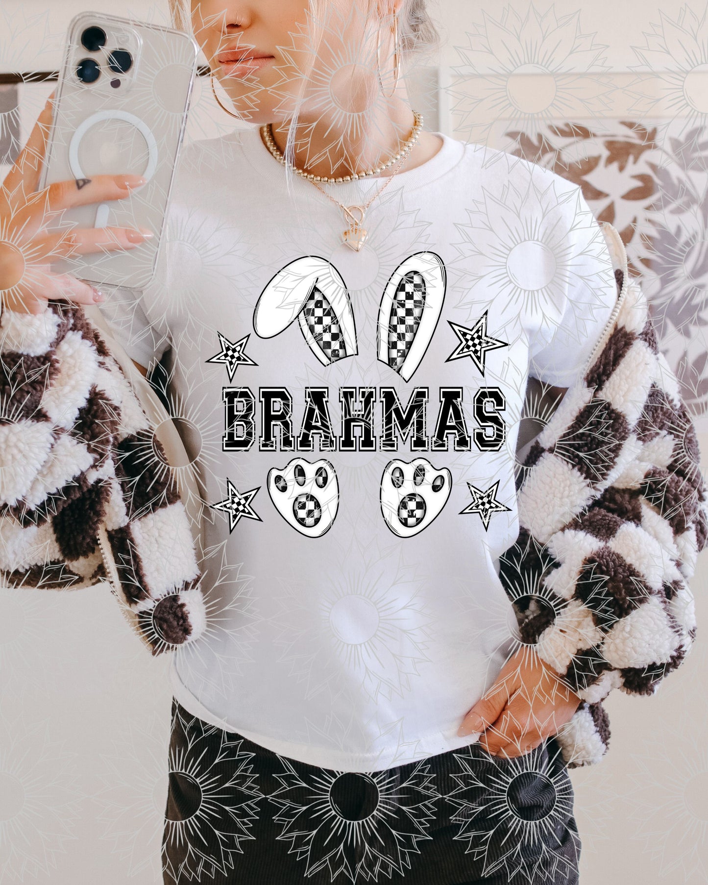 B&W Checkered Mascot Bunny: Brahmas