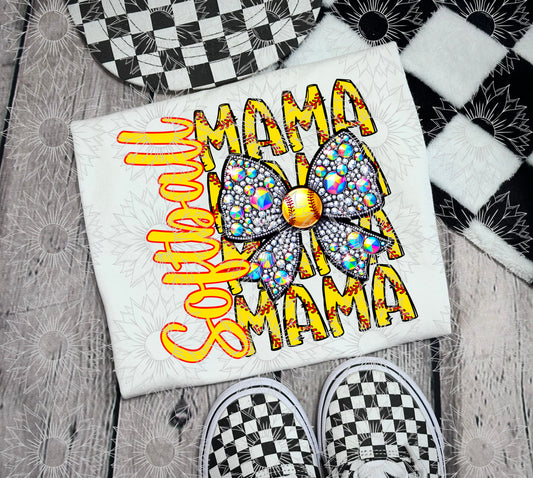 Softball Mama Rhinestone Bow