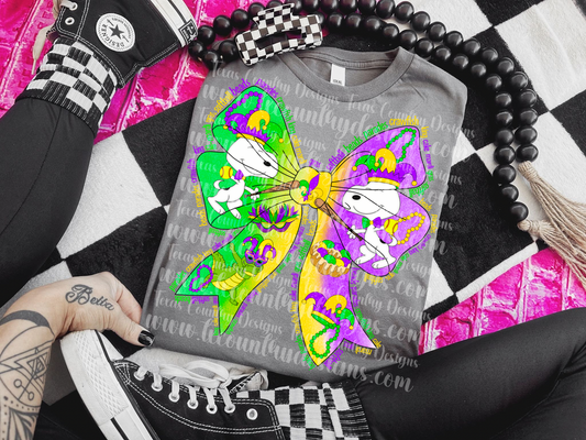 Mardi Gras Softball Dog Ribbon Bow