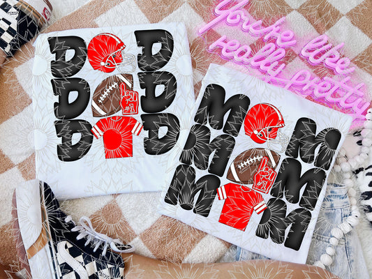 Stacked Football Mom and Dad Red