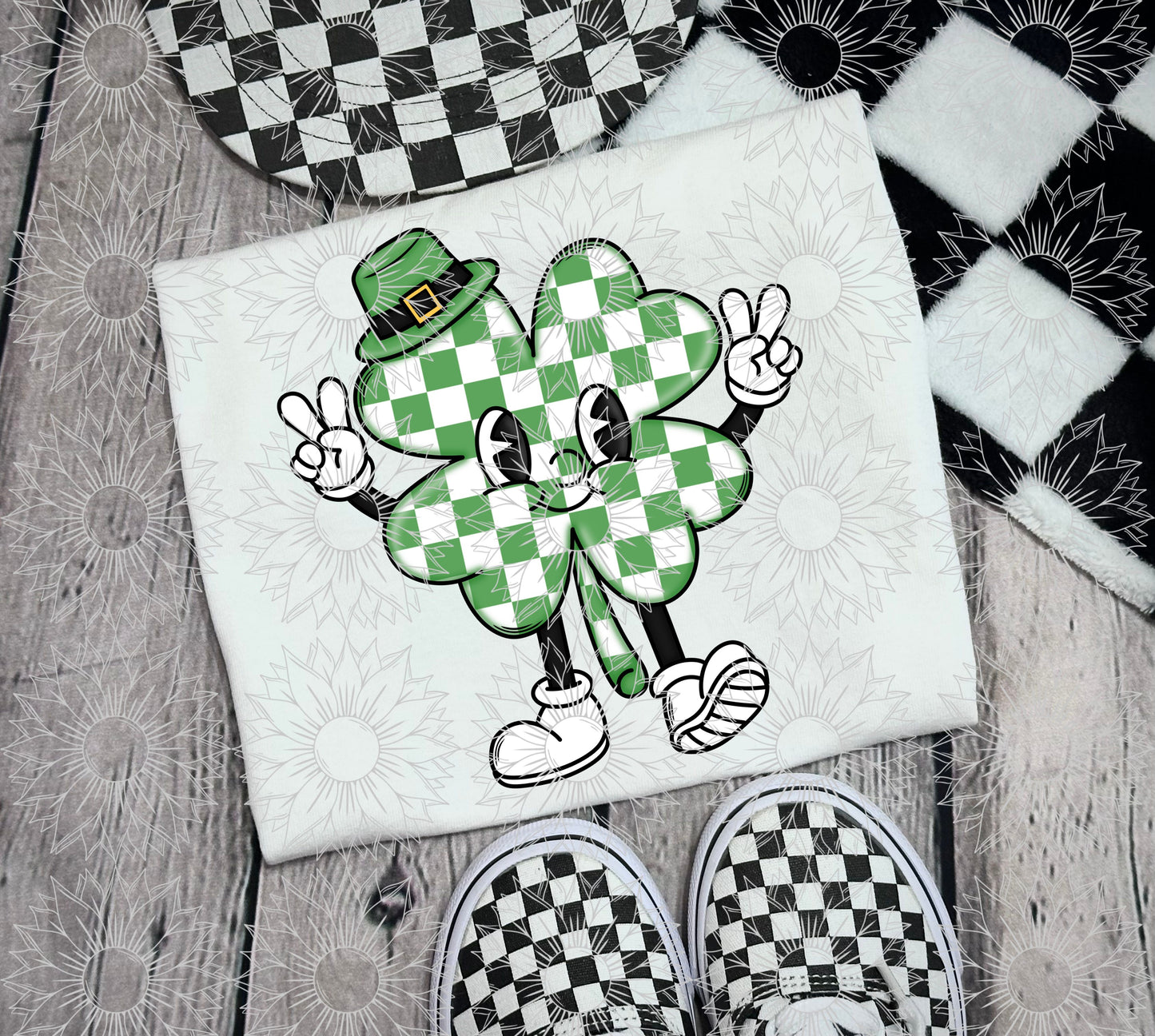 Retro Checkered Clover Hat