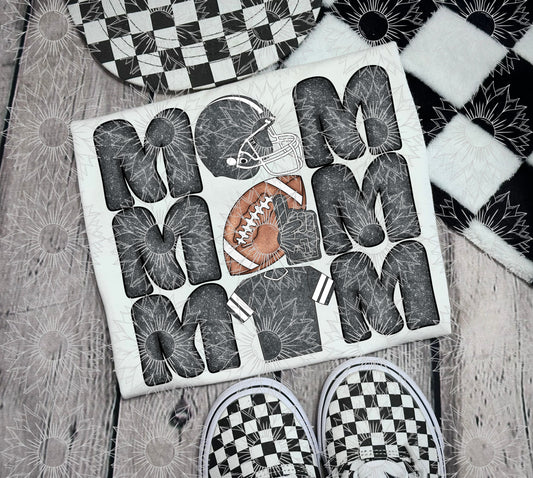 Stacked Football Mom Gray Glitter
