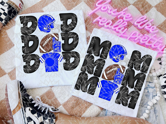Stacked Football Mom and Dad Blue