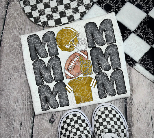 Stacked Football Mom Gold Glitter