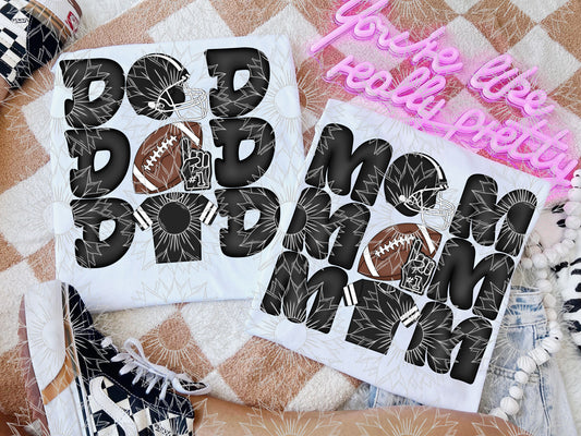 Stacked Football Mom and Dad Black