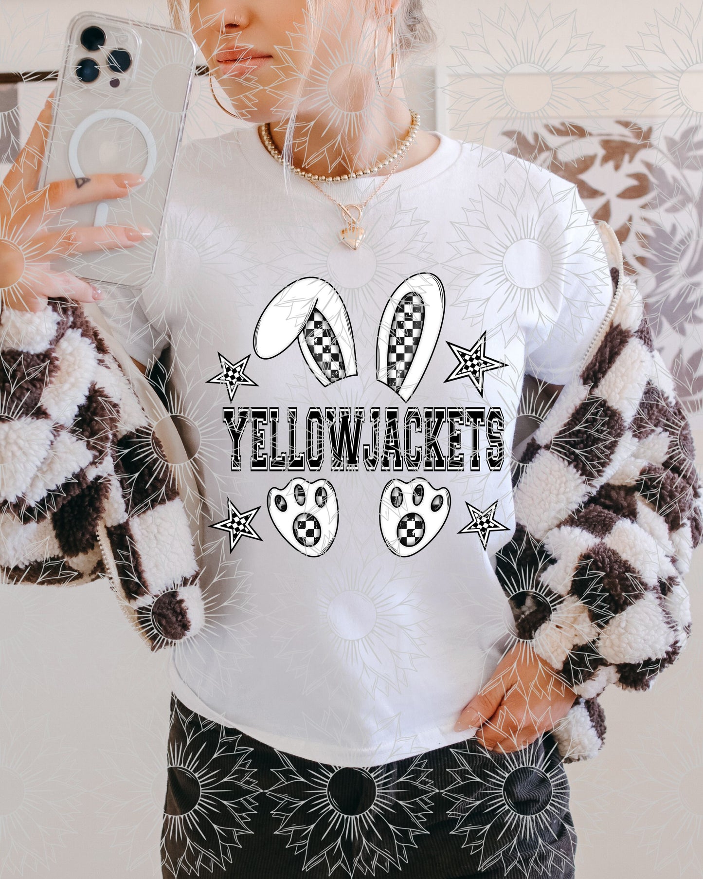 B&W Checkered Mascot Bunny: Yellowjackets