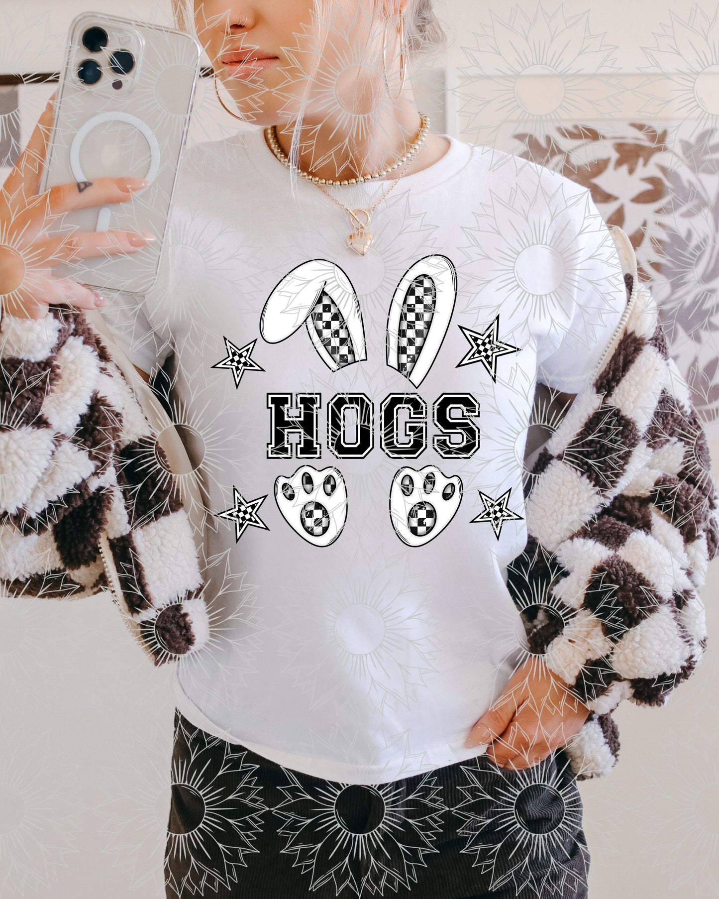 B&W Checkered Mascot Bunny: Hogs