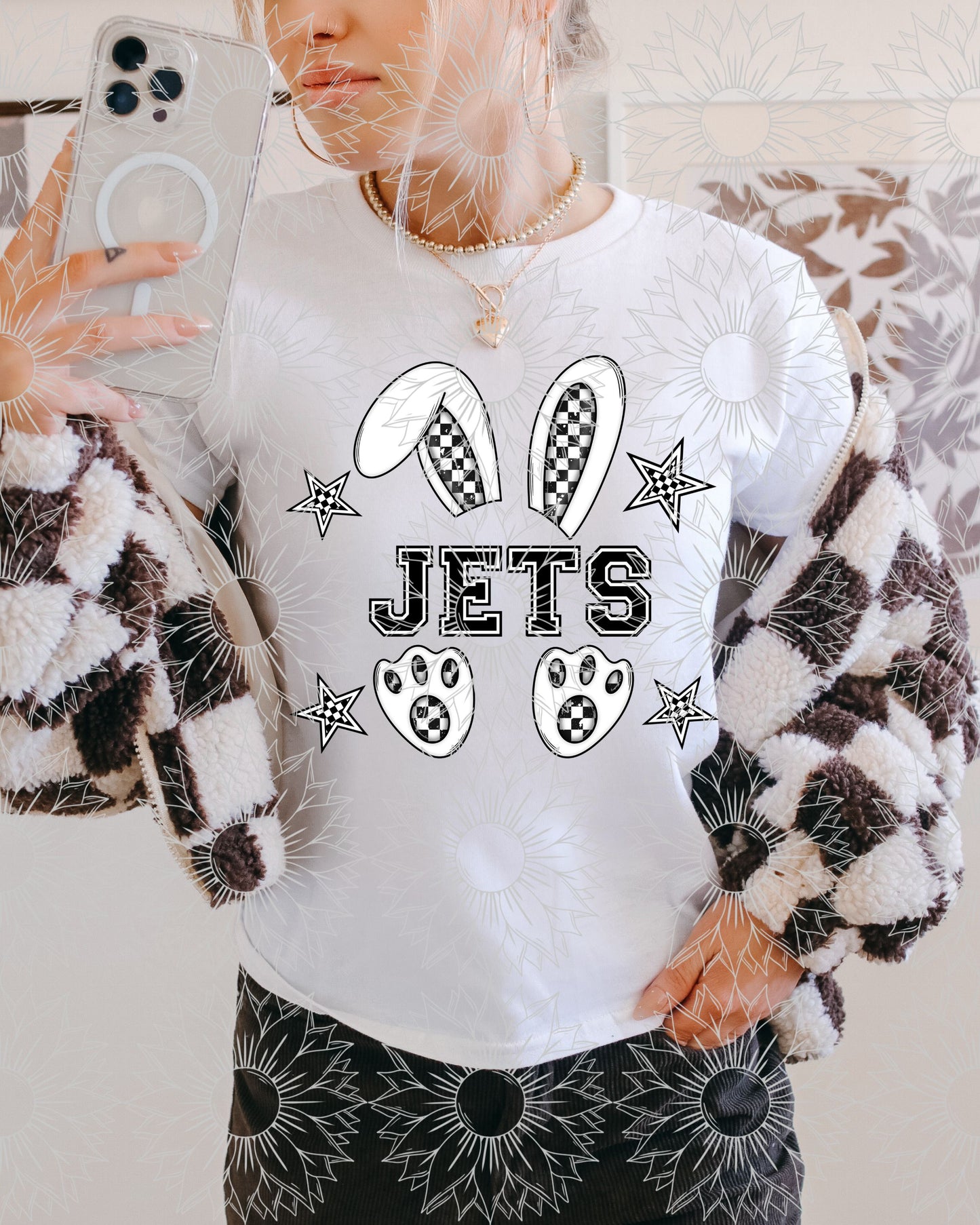 B&W Checkered Mascot Bunny: Jets