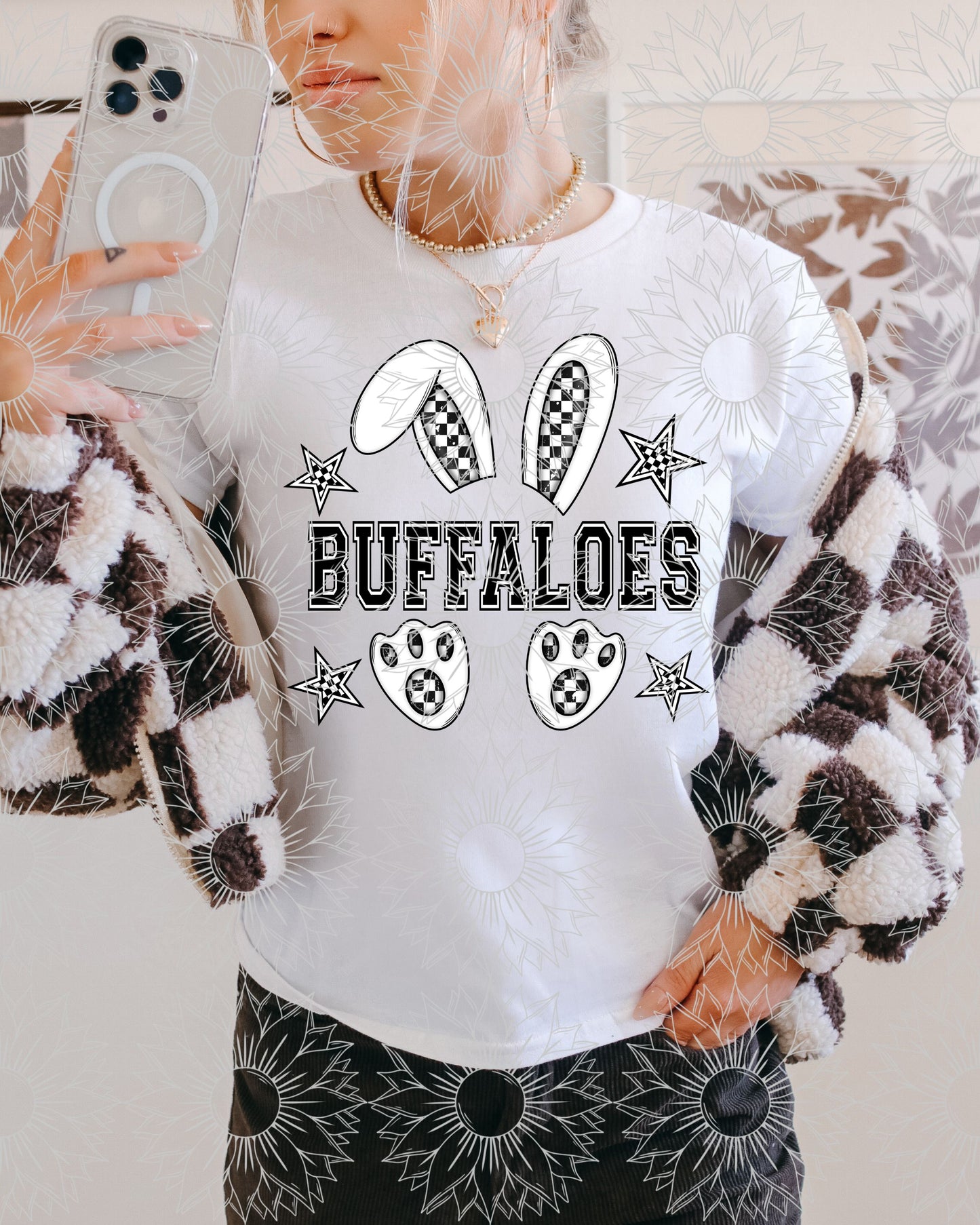 B&W Checkered Mascot Bunny: Buffaloes