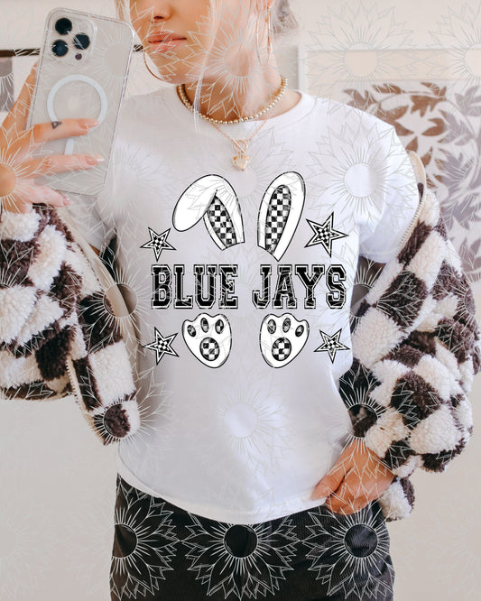 B&W Checkered Mascot Bunny: Blue Jays