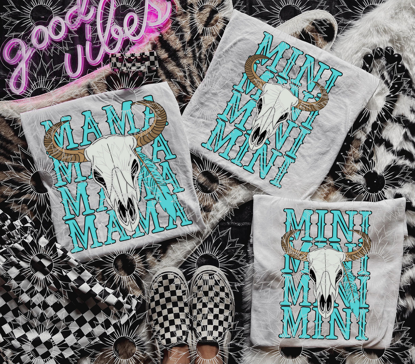 Western Bull Skull Mama/Mini - Teal