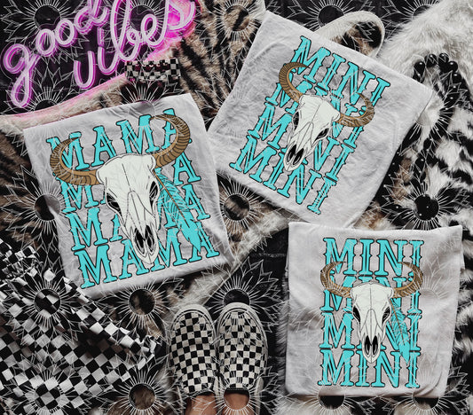 Western Bull Skull Mama/Mini - Teal