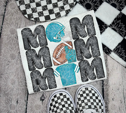 Stacked Football Mom Turquoise Glitter
