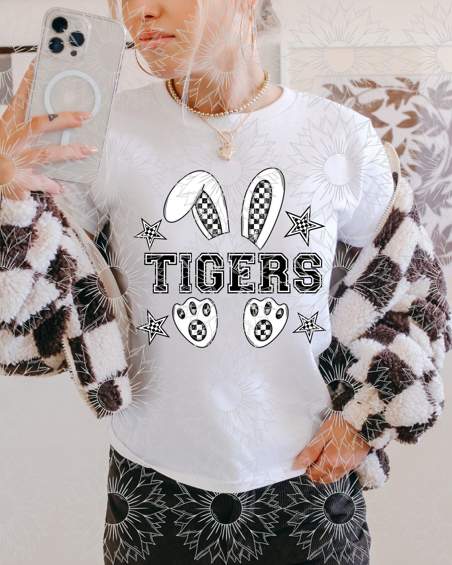 B&W Checkered Mascot Bunny: Tigers