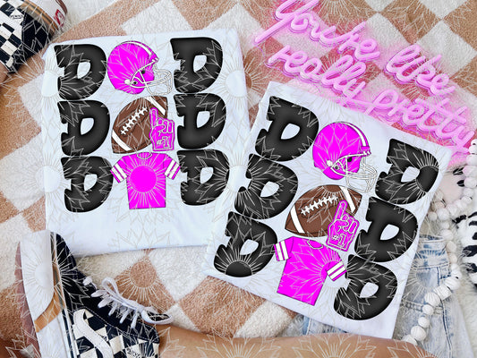 Stacked Football Mom and Dad Pink