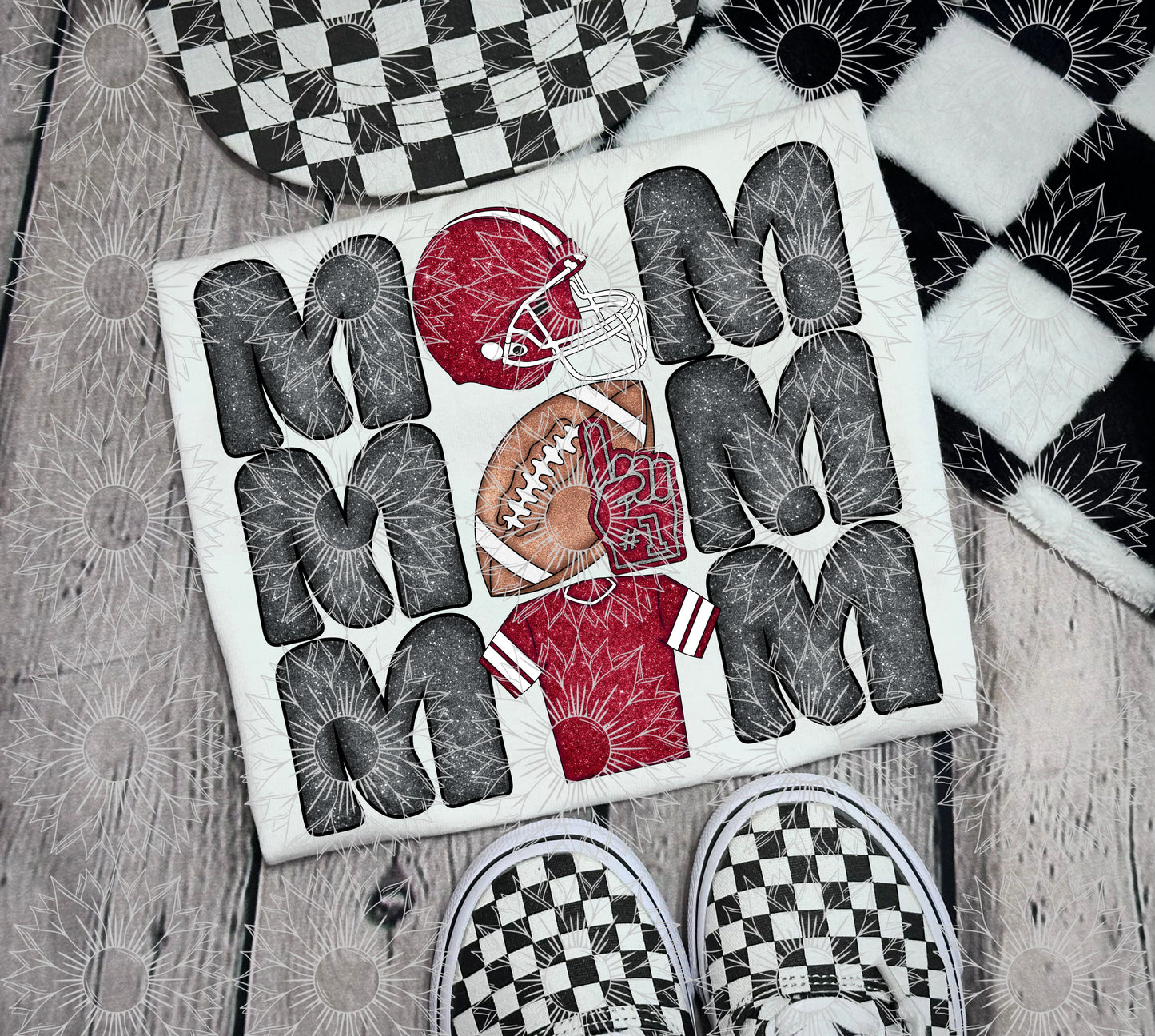 Stacked Football Mom Maroon Glitter