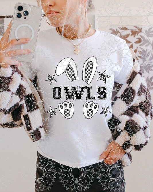 B&W Checkered Mascot Bunny: Owls
