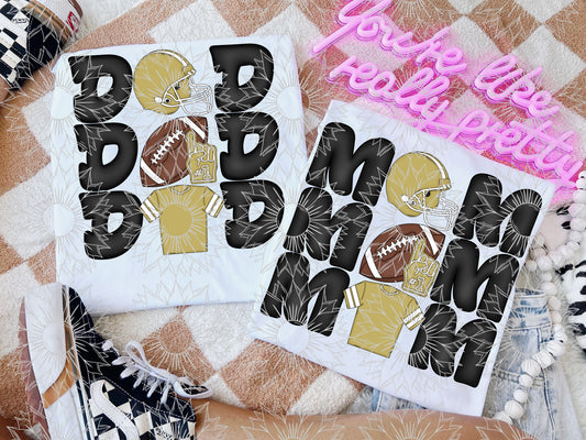 Stacked Football Mom and Dad Gold