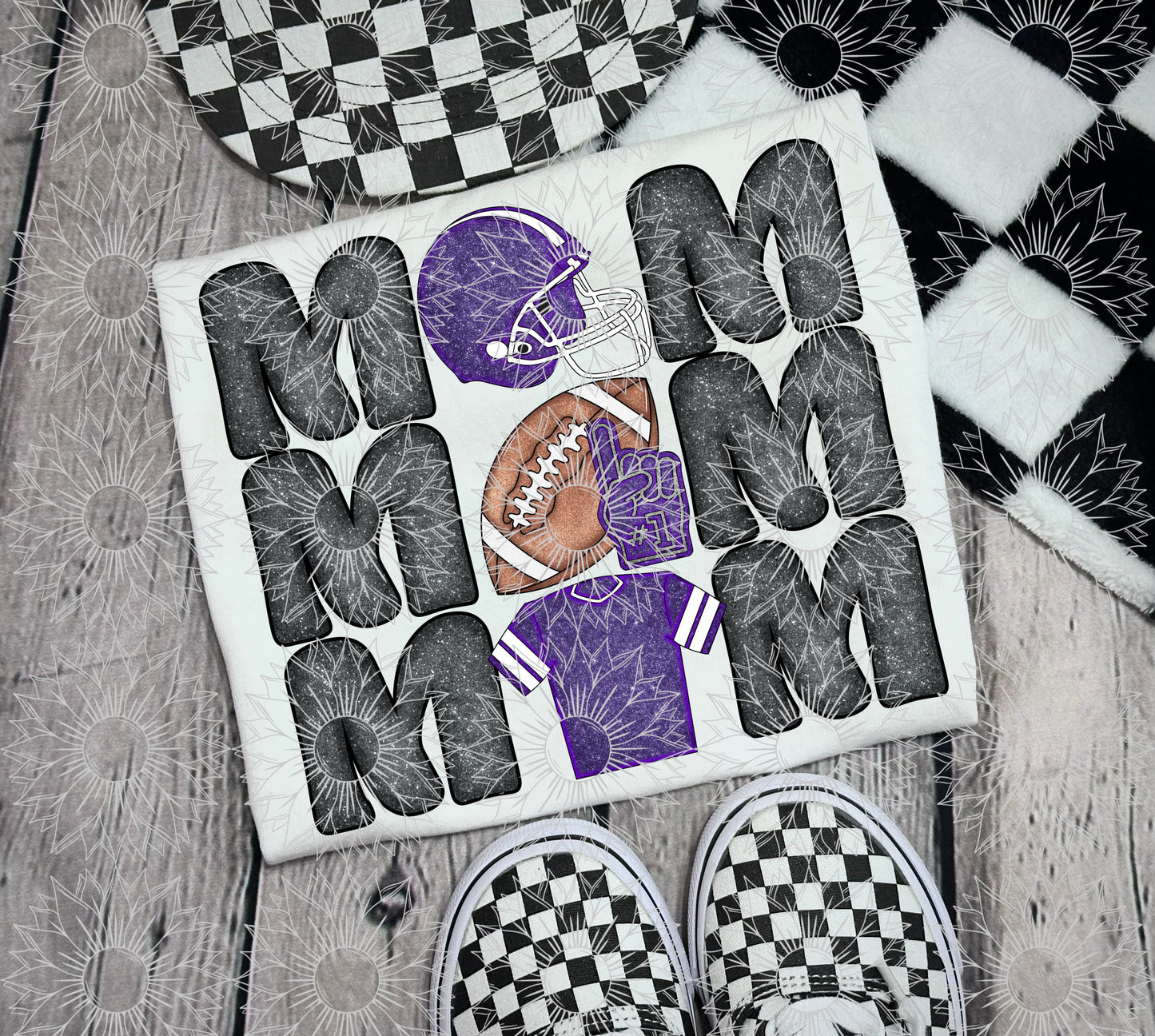 Stacked Football Mom Purple Glitter