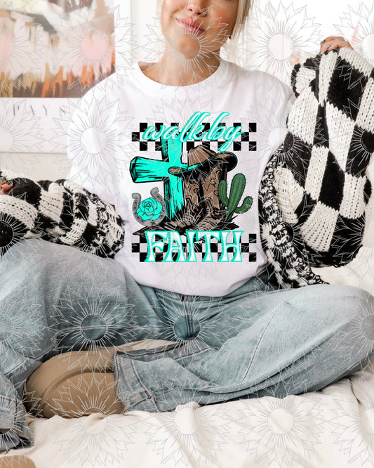 Walk By Faith Turquoise Checkered