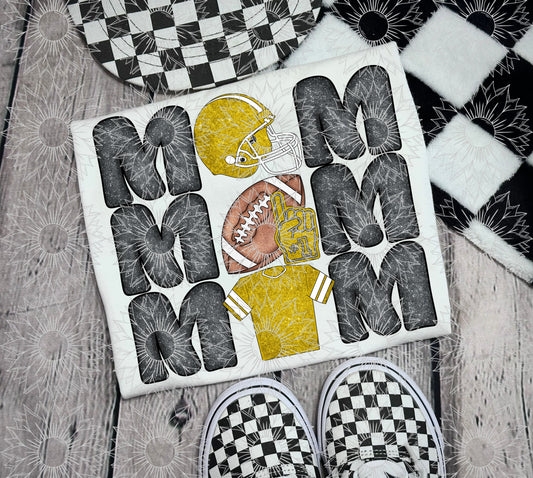 Stacked Football Mom Yellow Glitter